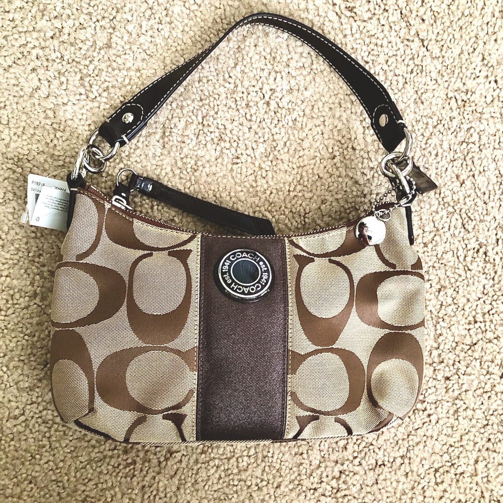 COACH Signature “C” Striped Demi Khaki/ Mahogany Shoulder bag.